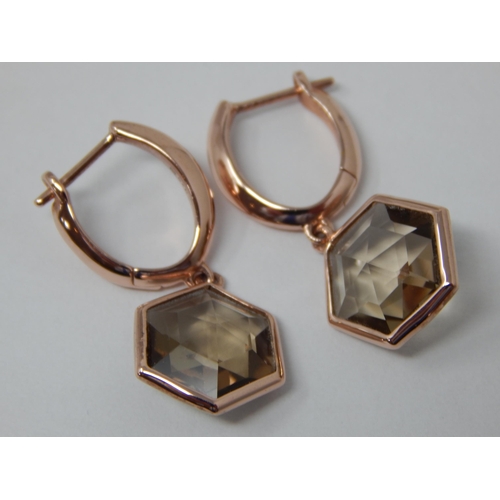 453 - A pair of Silver with Rose Gold Overlay Smoky Quartz Earrings: Approx 6.30cts