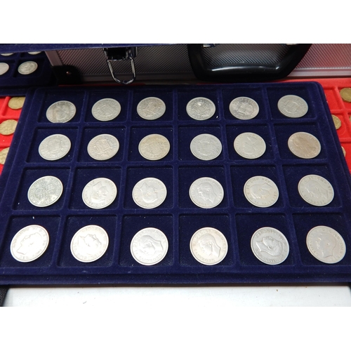 15 - Collection of Pre-Decimal coins from Brass Threepences to Crowns housed on 6 trays in steel collecto... 