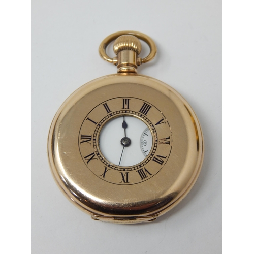 Waltham Half Hunter Gold Plated Top Wind Pocket Watch with White Enamel Dial & Subsidiary Seconds Dial. Working When Catalogued