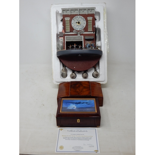 639 - Harley Davidson Pendulum Clock with COA together with a Dambusters Commemorative Box & Art Deco Ciga... 