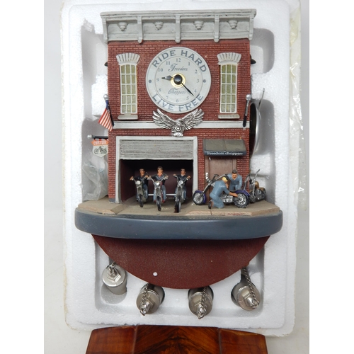 639 - Harley Davidson Pendulum Clock with COA together with a Dambusters Commemorative Box & Art Deco Ciga... 