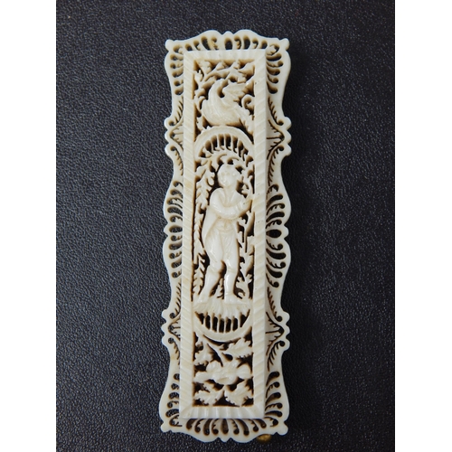 648 - Fine 19th Century European Carved & Pierced Ivory & Gilt Metal Hair Slide/Buckle Measuring 9cm