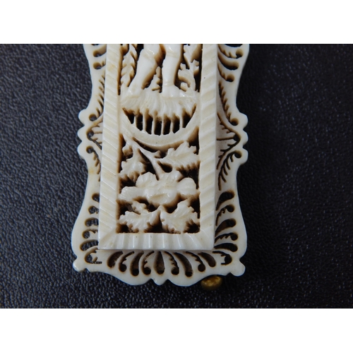 648 - Fine 19th Century European Carved & Pierced Ivory & Gilt Metal Hair Slide/Buckle Measuring 9cm