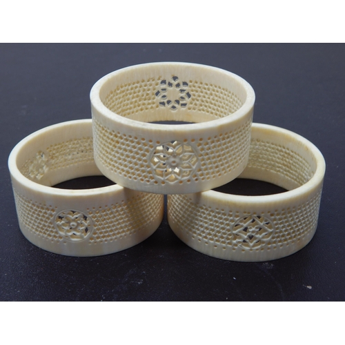 654 - Set of Three Large Pierced Ivory Napkin Rings - 55mm diameter