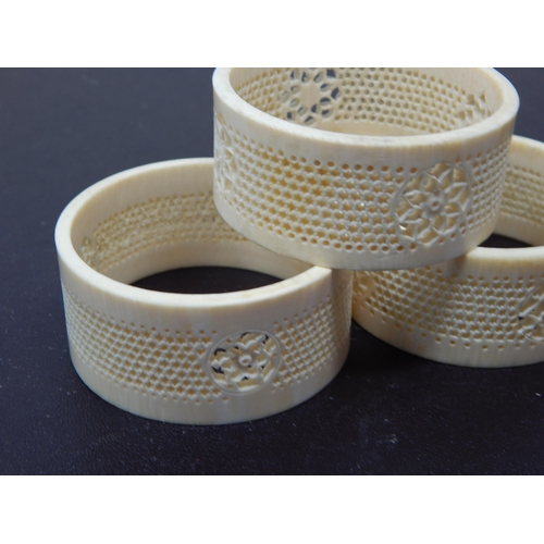 654 - Set of Three Large Pierced Ivory Napkin Rings - 55mm diameter