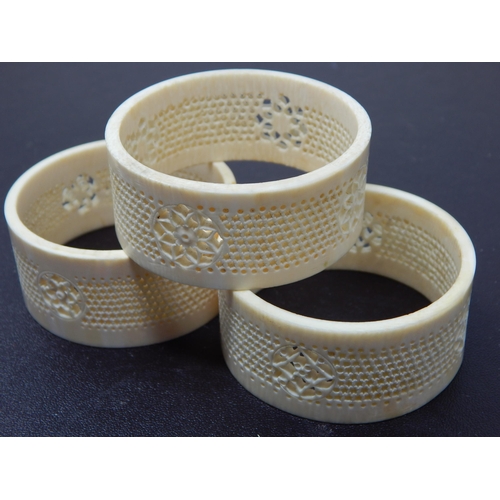 654 - Set of Three Large Pierced Ivory Napkin Rings - 55mm diameter