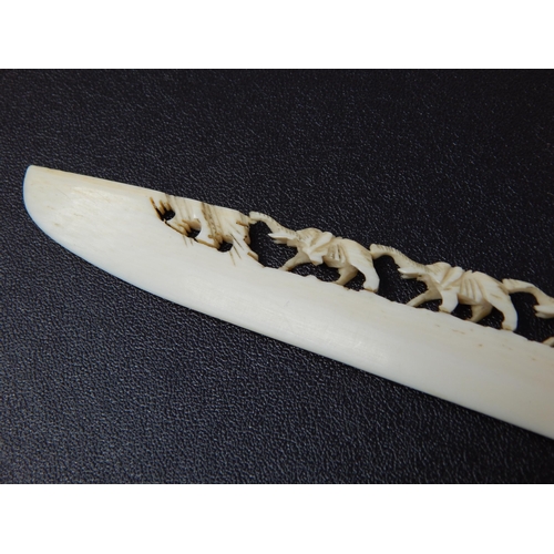 660 - Late C19th/Early C20th Ivory Letter Opener Carved as a String of Elephants across the back of the bl... 