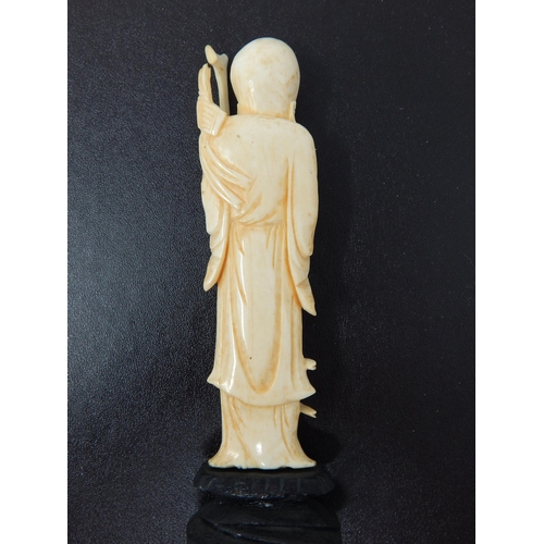 671 - A Good Late C19th/Early C20th Chinese Ivory Statuette of Shoulao (Shouxing) God of Longevity on Wood... 