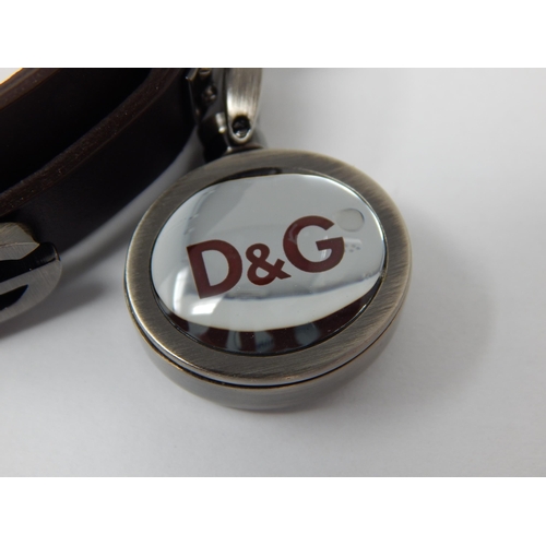 362 - Dolce & Gabbana Designer Leather Bracelet with attached D&G Fob Watch.