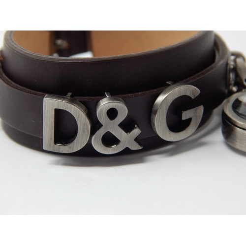 362 - Dolce & Gabbana Designer Leather Bracelet with attached D&G Fob Watch.