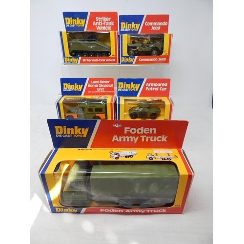 465 - DINKY TOYS: 691 Striker Anti-Tank Vehicle, 612 Command Jeep, 604 Land Rover Bomb Disposal Unit, 667 ... 