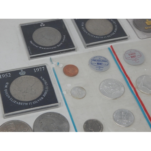 247 - 2 x USA Sets 1964, Denver & Philadelphia mints, 8 x £5 Crowns, Silver Proof Dollar with COA together... 