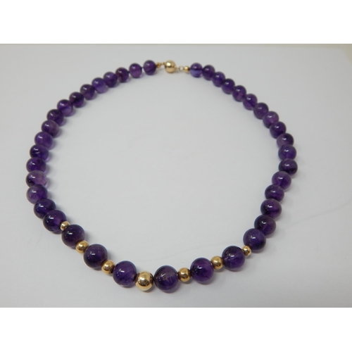 318 - Vintage Amethyst Beaded Necklace with 14ct Yellow Gold Spacers & Clasp: Measures 42cm