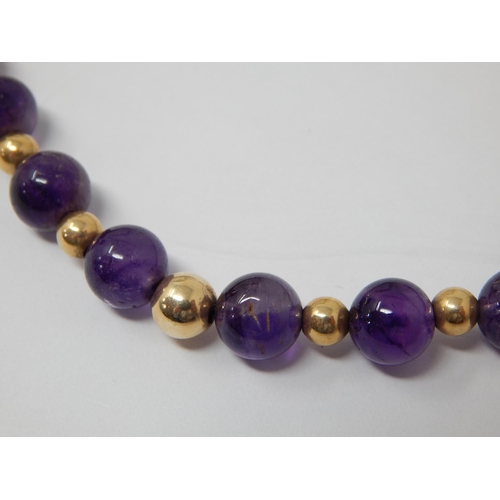 318 - Vintage Amethyst Beaded Necklace with 14ct Yellow Gold Spacers & Clasp: Measures 42cm