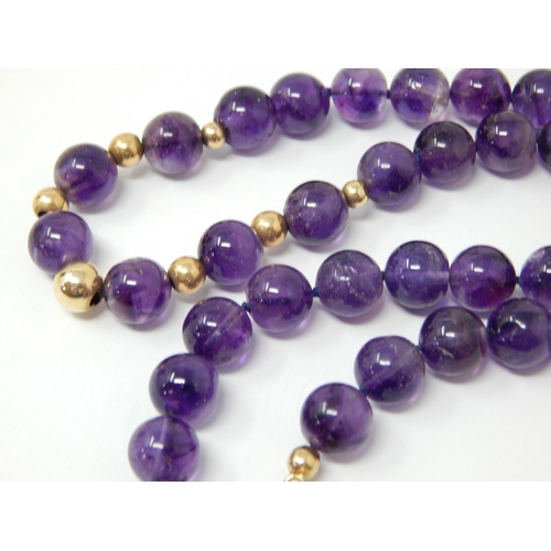 318 - Vintage Amethyst Beaded Necklace with 14ct Yellow Gold Spacers & Clasp: Measures 42cm