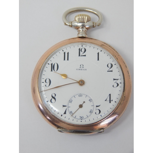 320 - OMEGA Silver & Rose Gold Gentleman's Top Wind pocket Watch with Subsidiary Dial. Movement signed OME... 