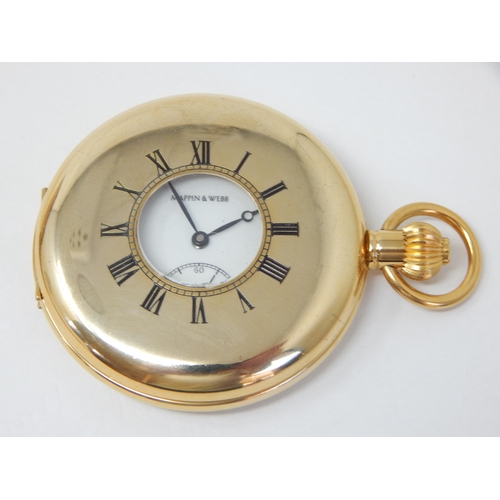 322 - Mappin & Webb Gentleman's Half Hunter Gold Plated Pocket Watch with Subsidiary Seconds Dial in Faux ... 