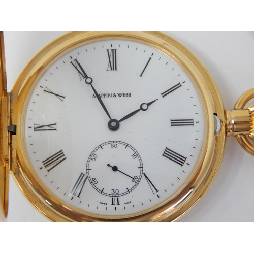 322 - Mappin & Webb Gentleman's Half Hunter Gold Plated Pocket Watch with Subsidiary Seconds Dial in Faux ... 