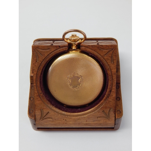 323 - Winegartens London 15 Jewels Swiss Movement Hunter Fob Watch in Carved Wooden Watch Stand