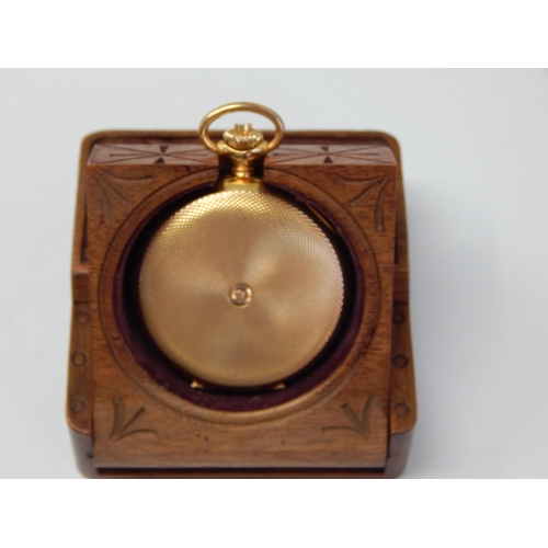 323 - Winegartens London 15 Jewels Swiss Movement Hunter Fob Watch in Carved Wooden Watch Stand