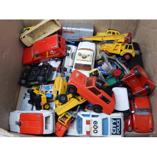 485 - 4 x Boxes Containing a large quantity of playworn vehicles by Dinky, Corgi & Matchbox  (lot)