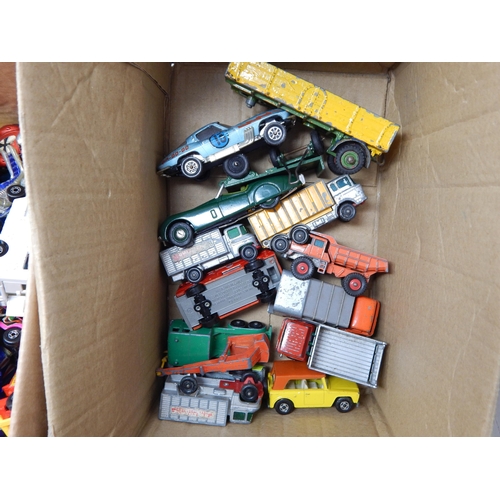 485 - 4 x Boxes Containing a large quantity of playworn vehicles by Dinky, Corgi & Matchbox  (lot)