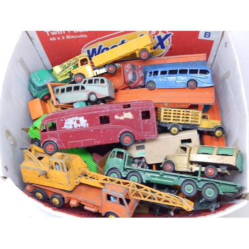 486 - Box Containing a large quantity of playworn vehicles including Dinky, Corgi & Matchbox (lot)