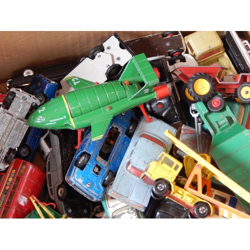 487 - 4 x Boxes Containing a large quantity of playworn vehicles by Dinky, Corgi & Matchbox (lot)