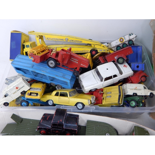 488 - 4 x Boxes Containing a large quantity of playworn vehicles by Dinky, Corgi & Matchbox  (lot)