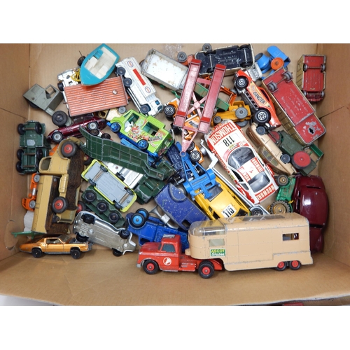 490 - 4 x Boxes Containing a large quantity of playworn vehicles by Dinky, Corgi & Matchbox  (lot)