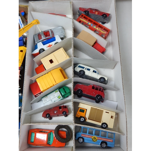 490 - 4 x Boxes Containing a large quantity of playworn vehicles by Dinky, Corgi & Matchbox  (lot)