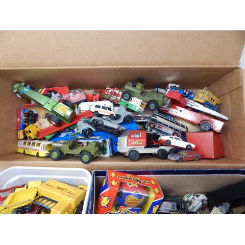 491 - 4 x Boxes Containing a large quantity of playworn vehicles by Dinky, Corgi & Matchbox  (lot)