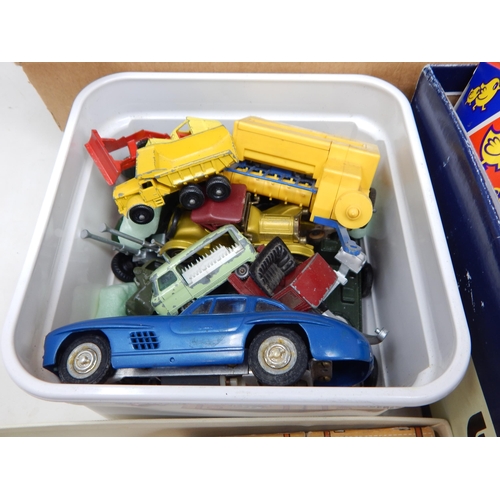 491 - 4 x Boxes Containing a large quantity of playworn vehicles by Dinky, Corgi & Matchbox  (lot)