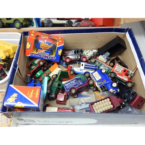 491 - 4 x Boxes Containing a large quantity of playworn vehicles by Dinky, Corgi & Matchbox  (lot)