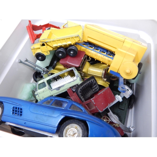 491 - 4 x Boxes Containing a large quantity of playworn vehicles by Dinky, Corgi & Matchbox  (lot)