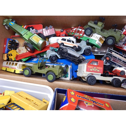 491 - 4 x Boxes Containing a large quantity of playworn vehicles by Dinky, Corgi & Matchbox  (lot)