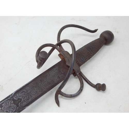 513 - Late 18th/ Early 19th Century German Sword with Etched Blade & Wired Grip Measuring 100cm