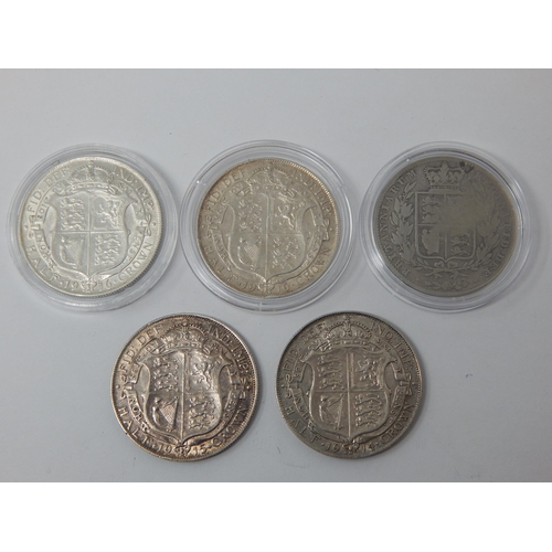 217 - Victoria Young Head Silver Halfcrown 1845; George V Silver Halfcrowns 1914, 1915, 1916(2) Fair to Ve... 