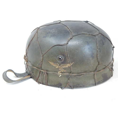 518 - WWII Nazi German Luftwaffe Fallschirmjager Chicken Wire Double Decal Helmet with Inner Stamped liner... 