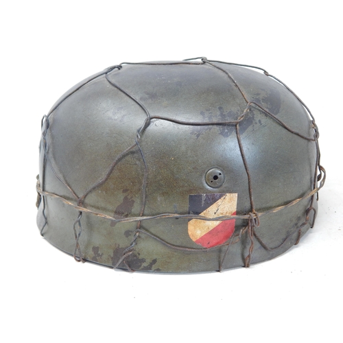 518 - WWII Nazi German Luftwaffe Fallschirmjager Chicken Wire Double Decal Helmet with Inner Stamped liner... 