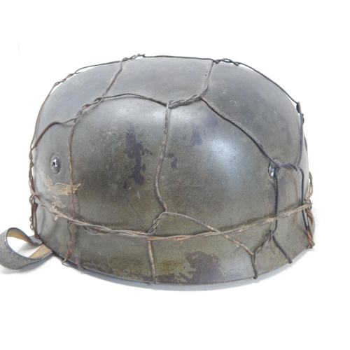 518 - WWII Nazi German Luftwaffe Fallschirmjager Chicken Wire Double Decal Helmet with Inner Stamped liner... 