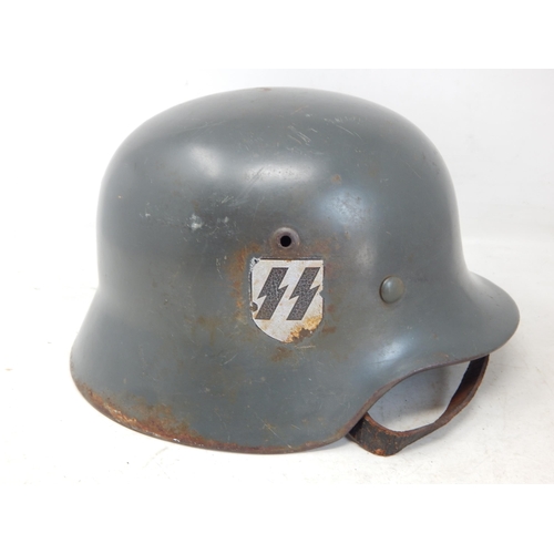 WWII Nazi German Waffen SS Double Decal Helmet with Inner Liner & Chinstrap