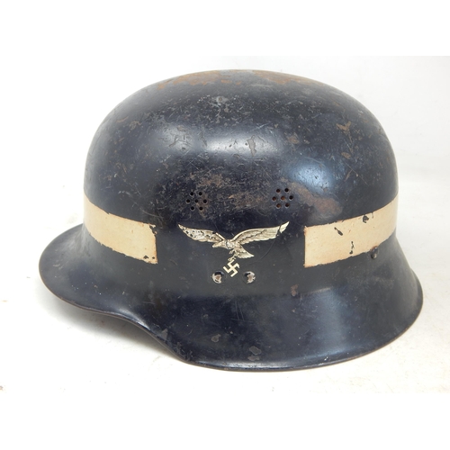 522 - WWII Nazi German Luftwaffe Fire Protection Helmet With Inner Liner & Chin Strap