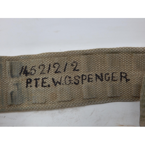 541 - WWII: Canvas Belt with Holster & Pouch: Named: 14521212 P.T.E W.G. Spencer