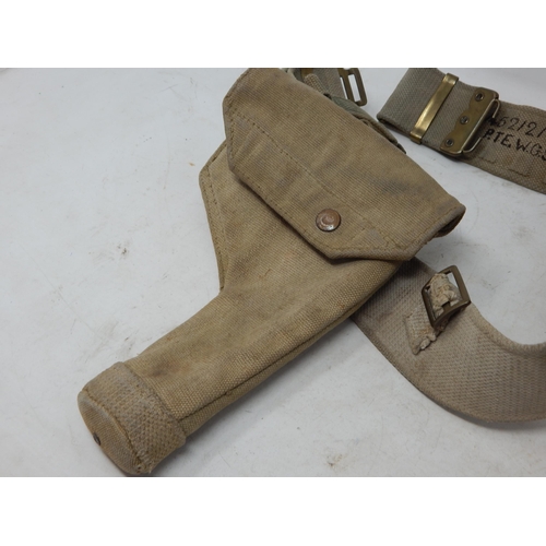 541 - WWII: Canvas Belt with Holster & Pouch: Named: 14521212 P.T.E W.G. Spencer