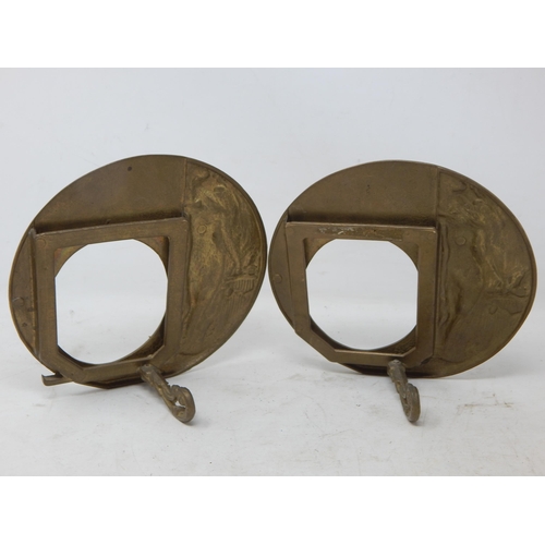 549 - A Pair of Cast Brass Art Nouveau Style Circular Easel Photograph Frames Depicting a Classical Semi C... 