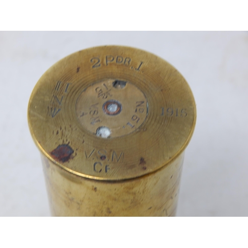 553 - WWI: Trench Art: Shell Casing Made Into a Lidded Container Engraved 