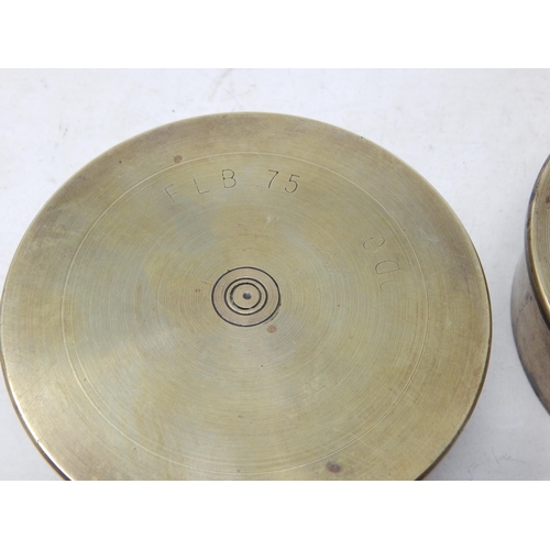 561 - Pair of Falklands War Cannon Shell Bases Made into Dishes with Inset Falkland Islands Coins: Diamete... 