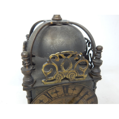 602 - Brass Lantern Clock by Empire, Complete with Key: Measuring 25cm high