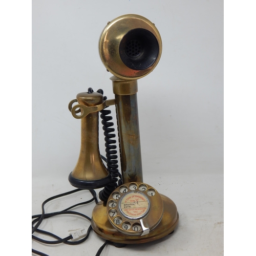 603 - Antique Brass Telephone converted for current use: Measuring 31cm high